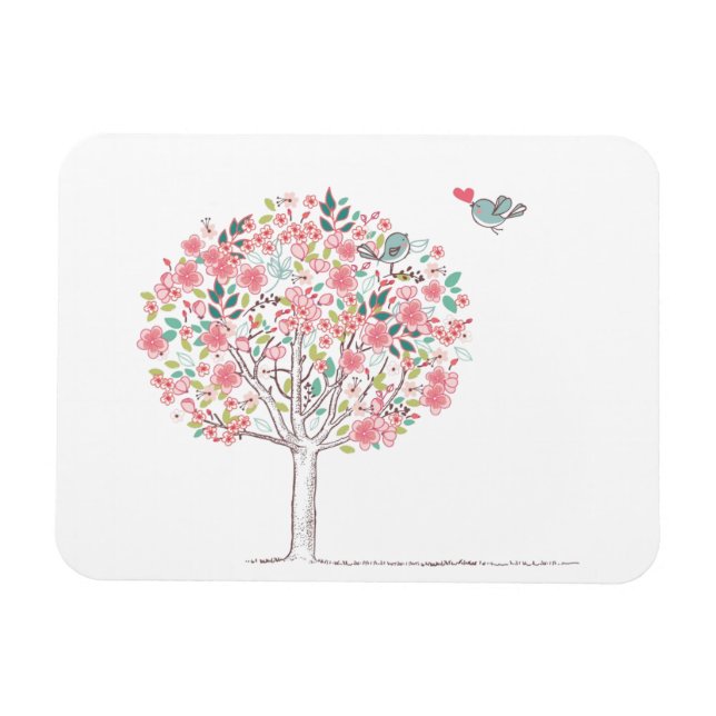 Imán Árbol floreciente y pájaros enamorados (Horizontal)