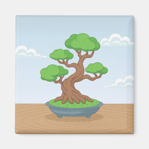 Imán Árbol japonés de bonsái torcido en una mesa
