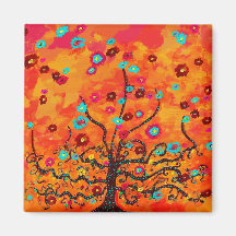 Árbol Marrón De Vida Con Flores Y Color Naranja Bo