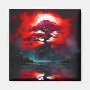 Imán Árbol Rojo Místico Bajo Luna Llena