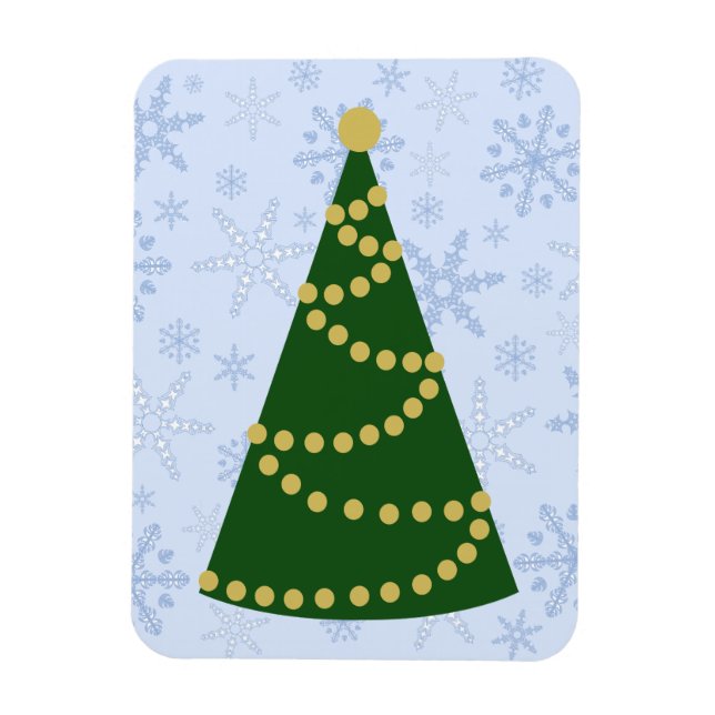 Imán Árbol tradicional de Navidad en Blizzard con copo  (Vertical)