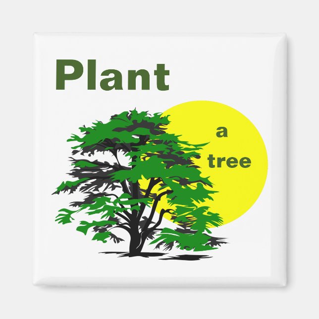 Imán Árbol verde y sol amarillo, plantar un árbol (Frente)