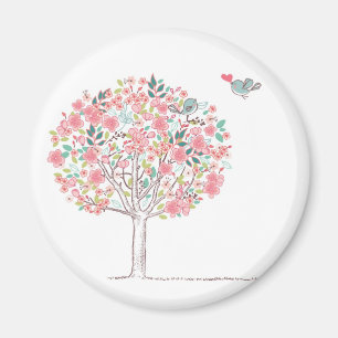 Imán Árbol y pájaros florecientes en amor