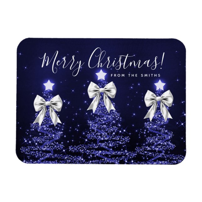 Imán Árboles de Navidad azules navideños plateados  (Horizontal)
