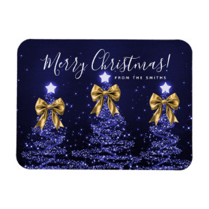 Imán Árboles de Navidad azules navideños Saludo Dorado