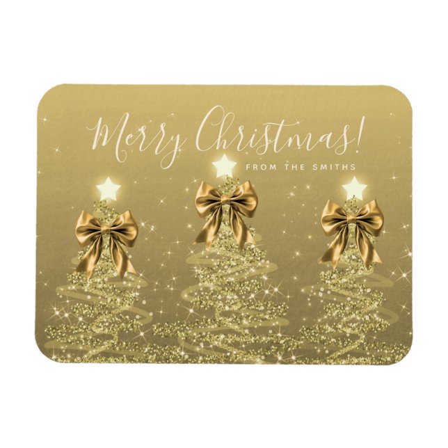Imán Árboles de Navidad dorados para las fiestas elegan (Horizontal)