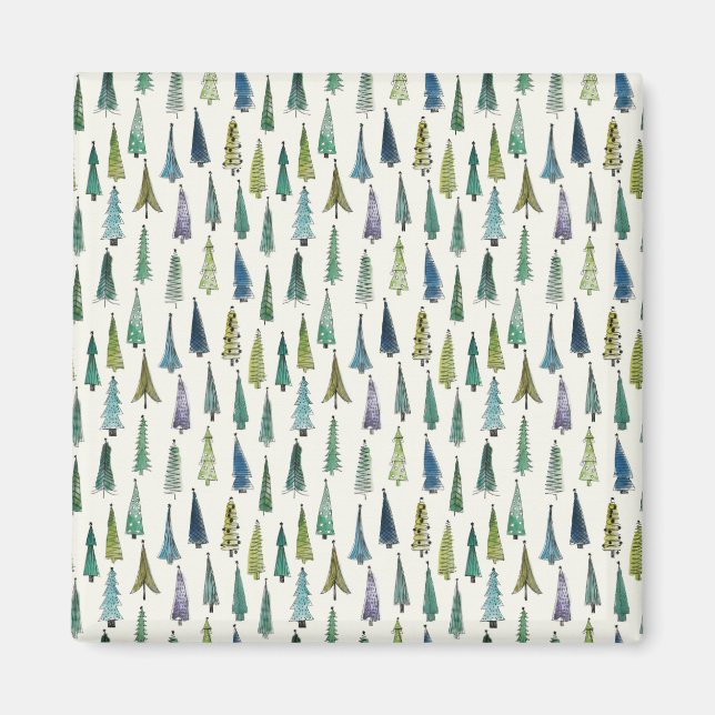 Imán Árboles navideños divertidos (arte ilustrado lindo (Frente)