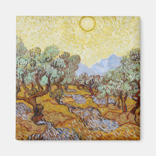 Imán Árboles olivos con cielo y sol amarillos