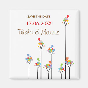 Imán Árboles punteados y pájaros curados Guardar fecha