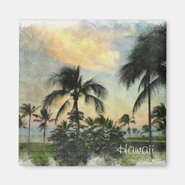 Imán Árboles tropicales y atardeceres (Frente)