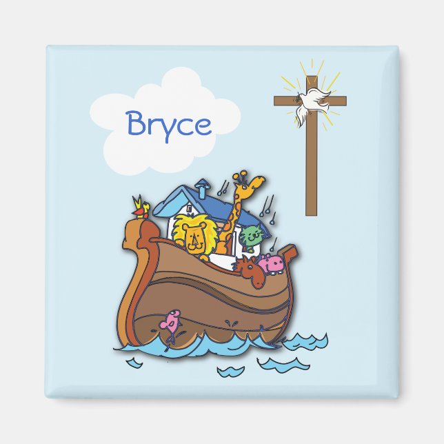 Imán Arca de Noé personalizable para el bautizo de un b (Frente)
