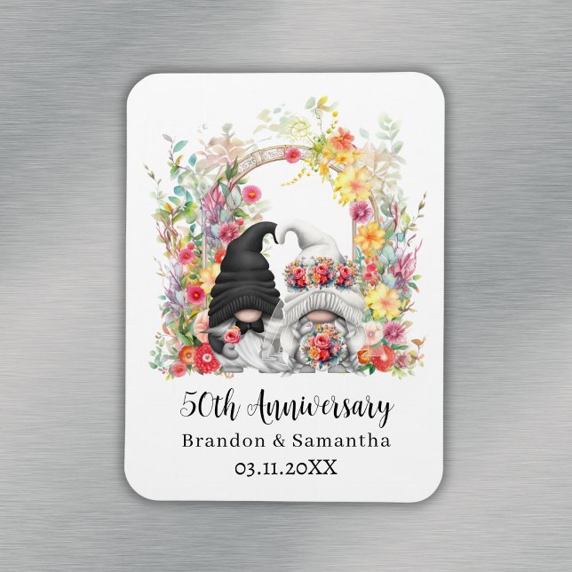 Imán Arco floral personalizado de Gnome para aniversari (Custom Gnome Floral Arch 50th Wedding Anniversary Magnet
)