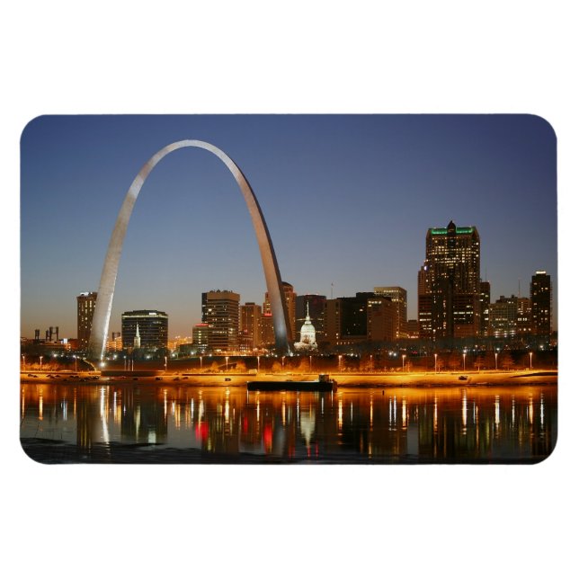 Imán Arco Gateway St. Louis Mississippi de noche (Horizontal)