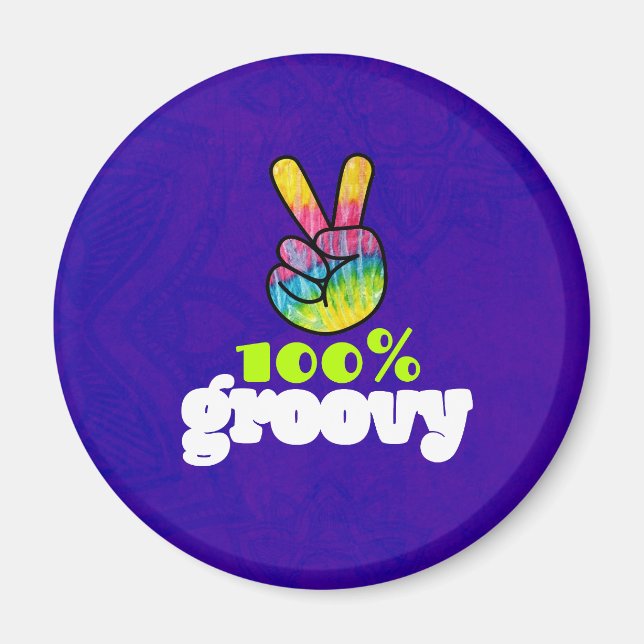 Imán Arcoiris 100% Groovy con signo de paz manual (Frente)
