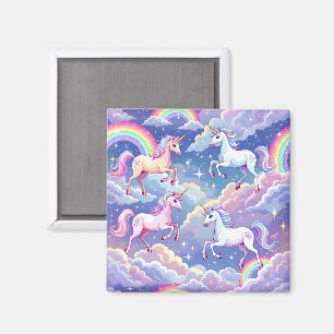 Imán Arcoíris brillante y unicornios en nubes