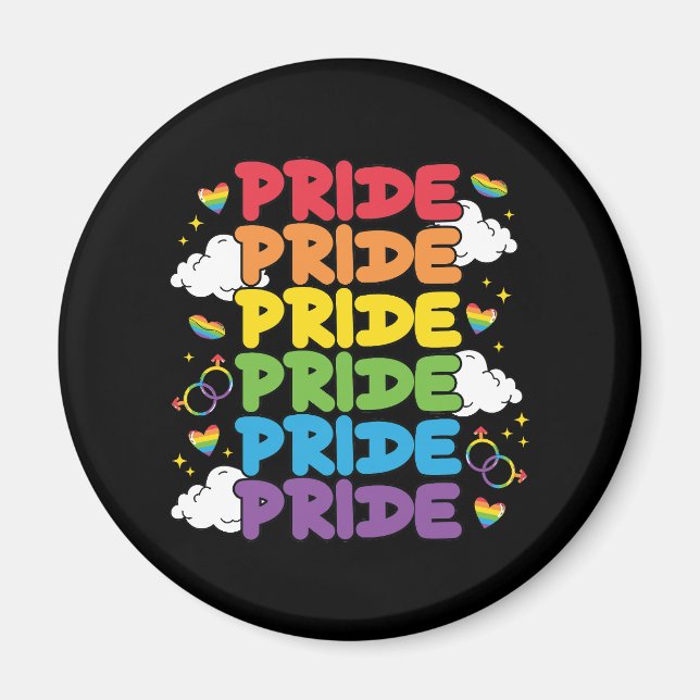Imán Arcoiris, corazones y nubes - Orgullo repetido (Frente)