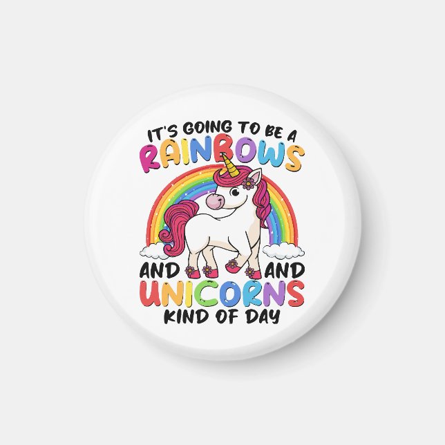 Imán arcoíris divertido unicornio lindo (Frente)