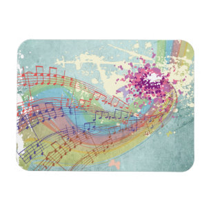 Imán Arcoiris retro y notas musicales sobre una textura