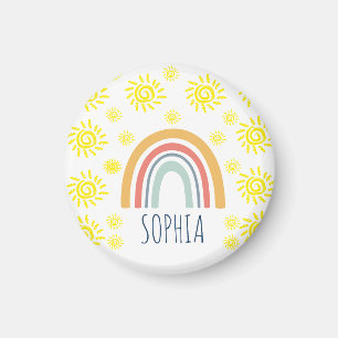 Imán Arcoíris y Sol Boho Caprichoso Aquarela Personaliz