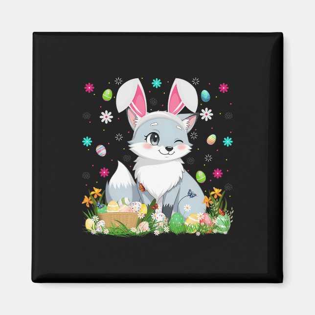 Imán Arctic Fox Easter Egg Hunt Bunny Ear Arctic Fox Ha (Frente)