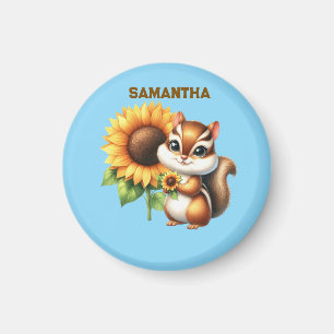 Imán  Ardilla de otoño con girasol   Animal lindo 