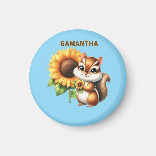 Imán  Ardilla de otoño con girasol | Animal lindo  (Frente)