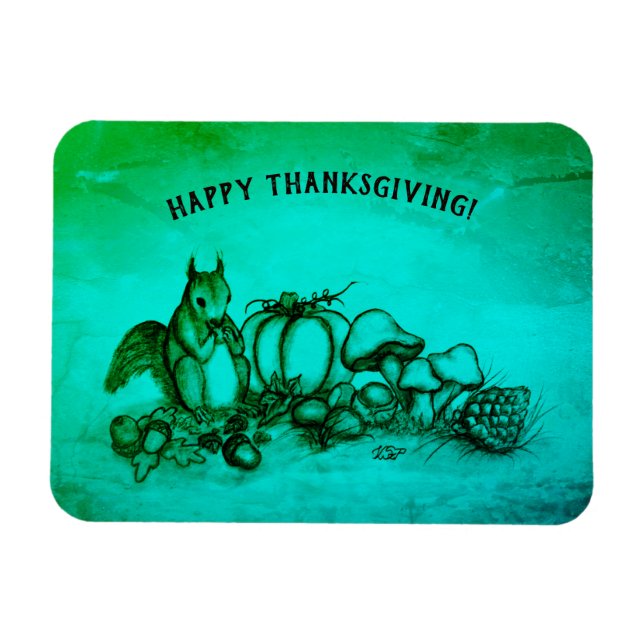 Imán ardilla en otoño, ¡Feliz Día de Acción de Gracias! (Horizontal)