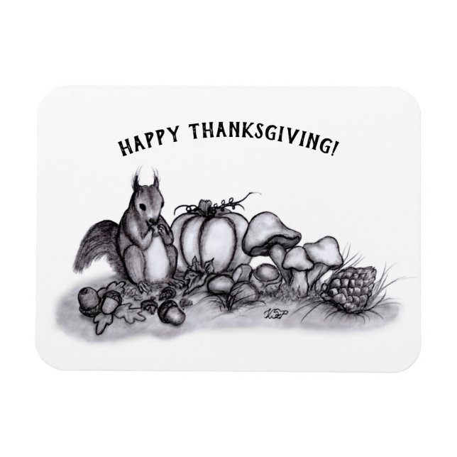 Imán ardilla en otoño, ¡Feliz Día de Acción de Gracias! (Horizontal)