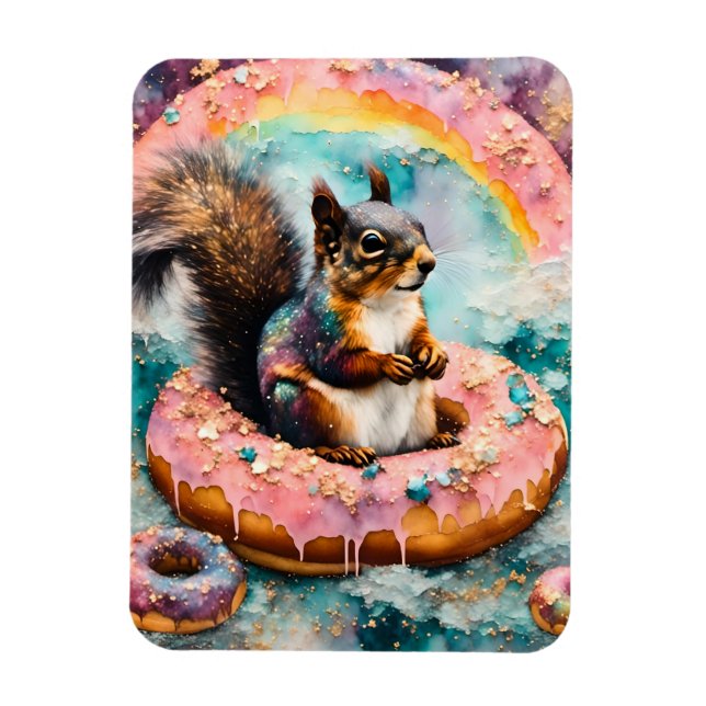 Imán Ardilla sobre donut glaseado flotante gracioso dul (Vertical)