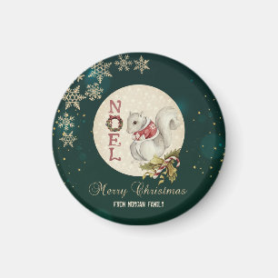 Imán Ardilla vintage de Navidad, copos de nieve