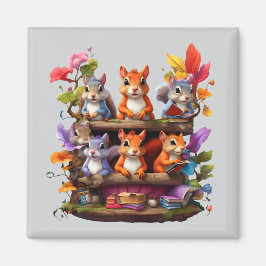 Imán Ardillas En Una Librería De Madera