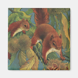 Imán Ardillas vintage, criaturas forestales, animales s