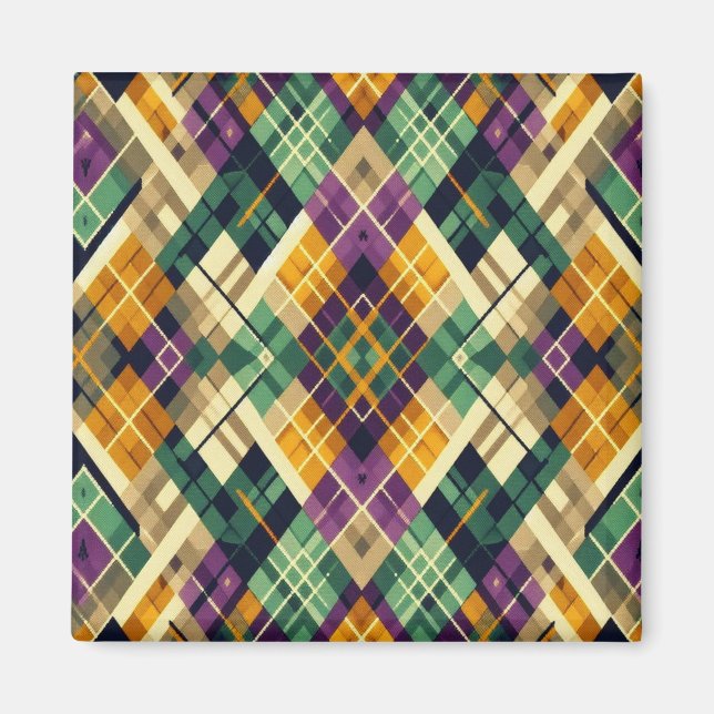 Imán Argyle Mardi Gras verde púrpura amarillo (Frente)