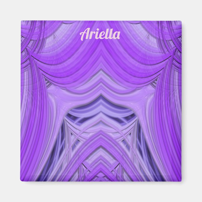 Imán ARIELLA ~ 3D Diseño fractal azul morado (Frente)