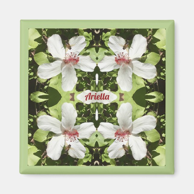 Imán ARIELLA ~ EASTER ~ Flores hibiscus blancas ~ (Frente)