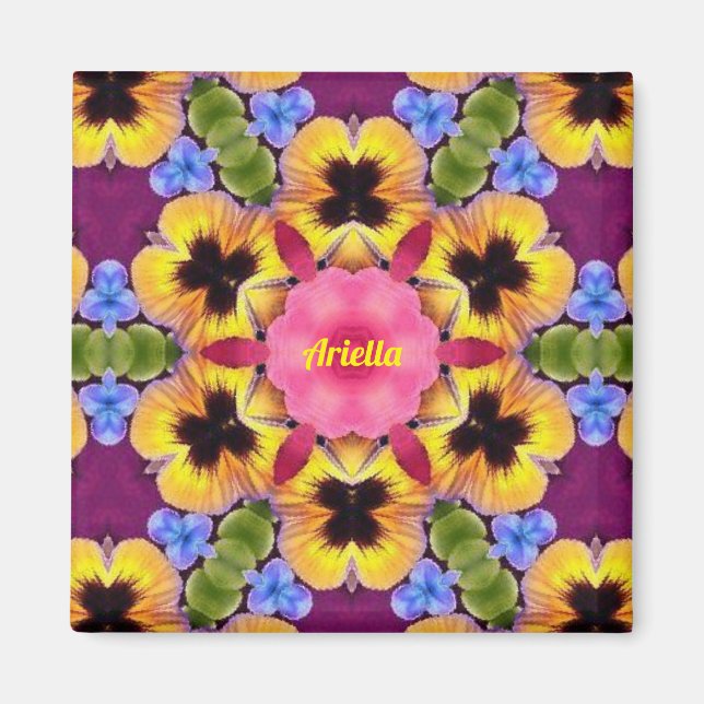 Imán ARIELLA ~ Resumen Pansy ~ amarillo púrpura azul ro (Frente)