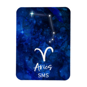 Imán Aries Zodiac Constellation Blue Galaxy Monograma