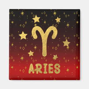 Imán Aries Zodiac Red and Gold Magnet