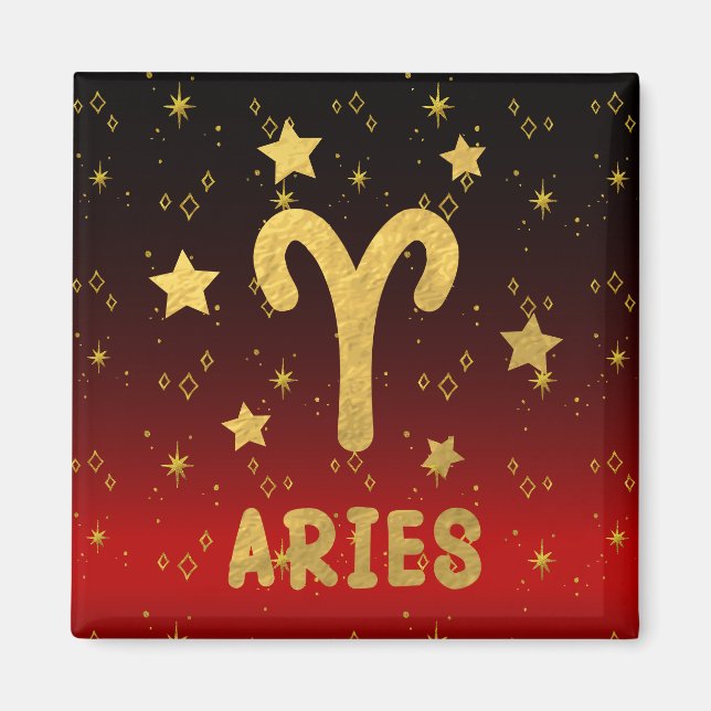 Imán Aries Zodiac Red and Gold Magnet (Frente)