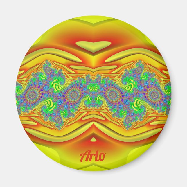 Imán ARLO ~ Diseño amarillo, Naranja y azul ~ asombroso (Frente)