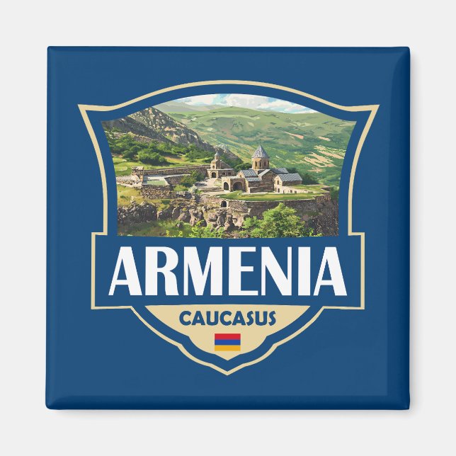 Imán Armenia Illustration Retro Badge (Frente)