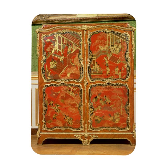 Imán Armoire con cuatro paneles lacados rojos Chinoiser (Vertical)