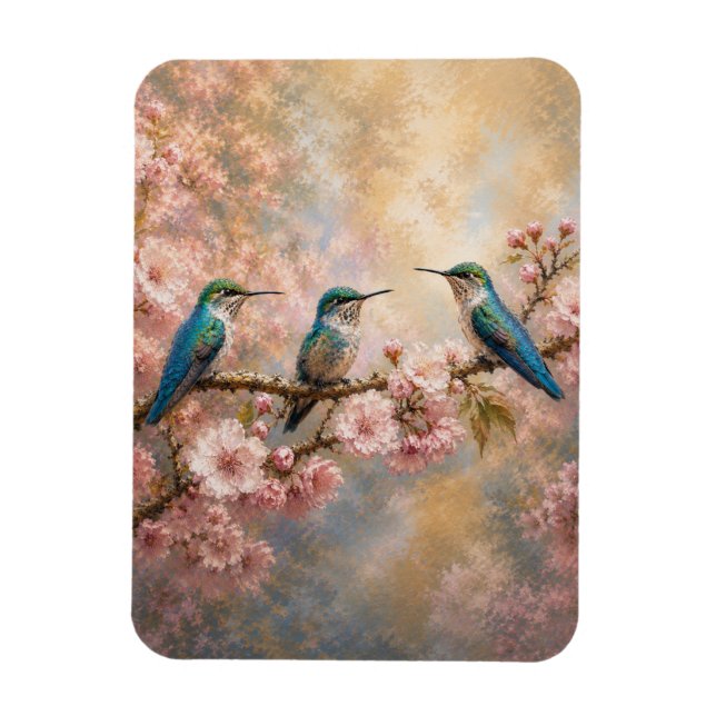 Imán Armonía de primavera, colibríes entre flores de ce (Vertical)