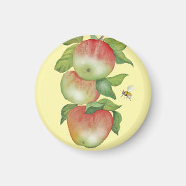 Imán Armonía dulce: manzanas acuarelas y una abeja