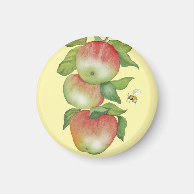 Imán Armonía dulce: manzanas acuarelas y una abeja (Frente)