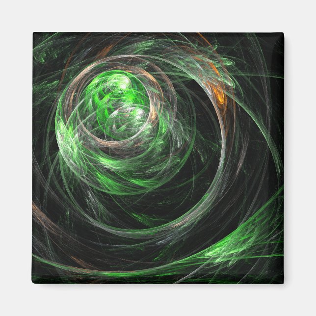 Imán Around the World Green Abstract Art Square Magnet (Frente)