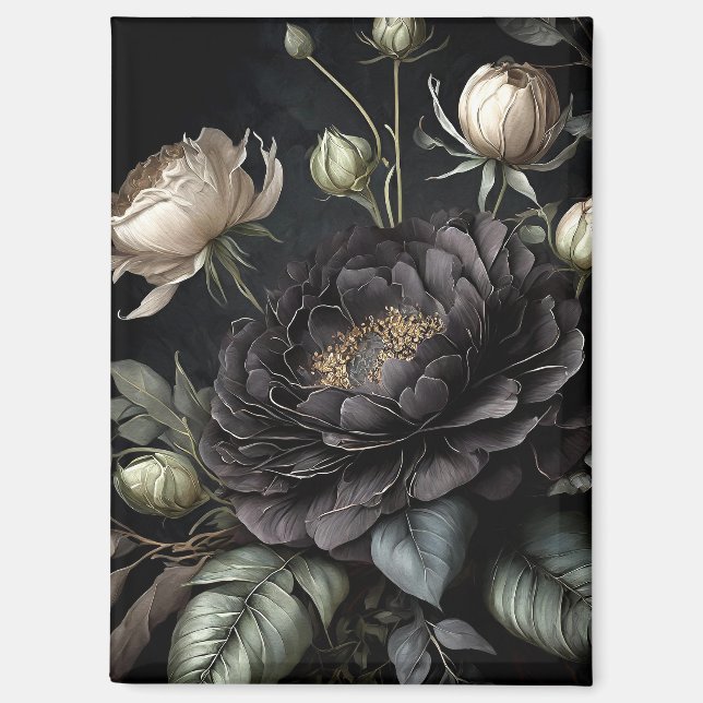 Imán Arreglo de Rosa gótico Flor negra (Anverso)