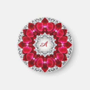 Imán Arreglo floral elegante con orquídeas rojas