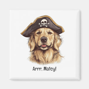 Imán Arrr Matey Pirate Golden Retriever Dog Skull