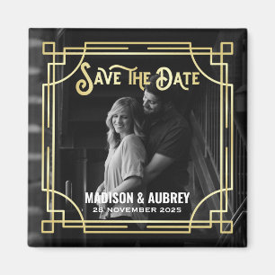 Imán Art Deco agrega tu foto elegante oro salva la fech